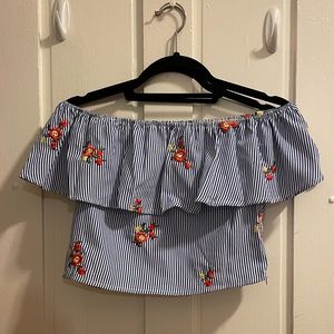 Off shoulder striped top with floral detail